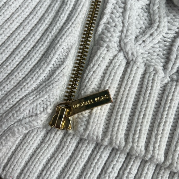 Michael Kors Women's Cable Knit Side Zipper Front Crewneck Sweater White Small - Picture 7 of 8